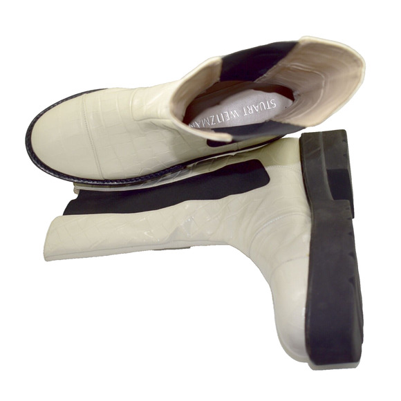 C0 STUART WEITZMAN Presley Oat White Leather Ultralift Platform Boots Size 11.5 - Picture 7 of 12
